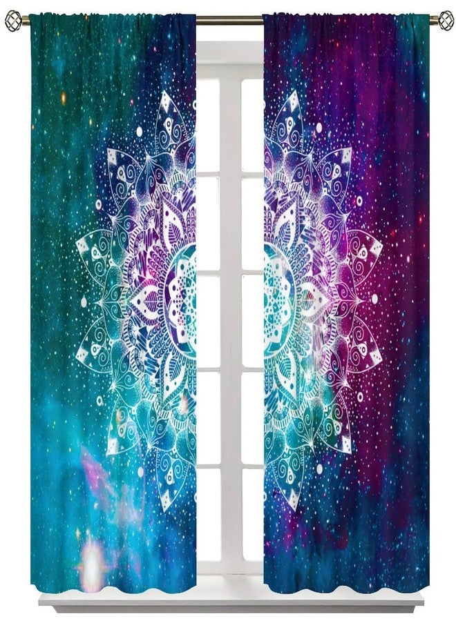 AAVEUP Hippie Curtains for Kitchen Bohemian Mandala Galaxy Space Indian Medallion Trippy Aesthetic Purple Blue Window Treatments for Girls Bedroom Living Room 42x45in（No Blackout） - Image 2
